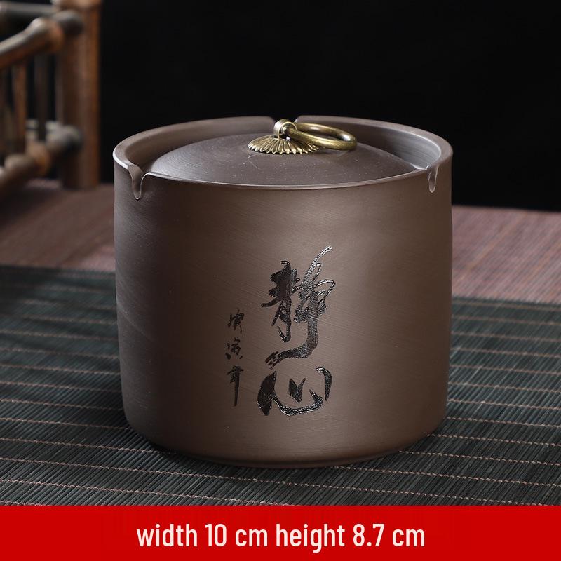 Zisha Ceramic Ashtray with Lid: Medium, Fly-Proof, Retro Home & Office Decor for Extinguishing Cigarettes.