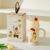 Boys and Girls Ceramic Cup with Lid Straw Couple Drinking Cup Mug Milk Breakfast Cup Souvenir
