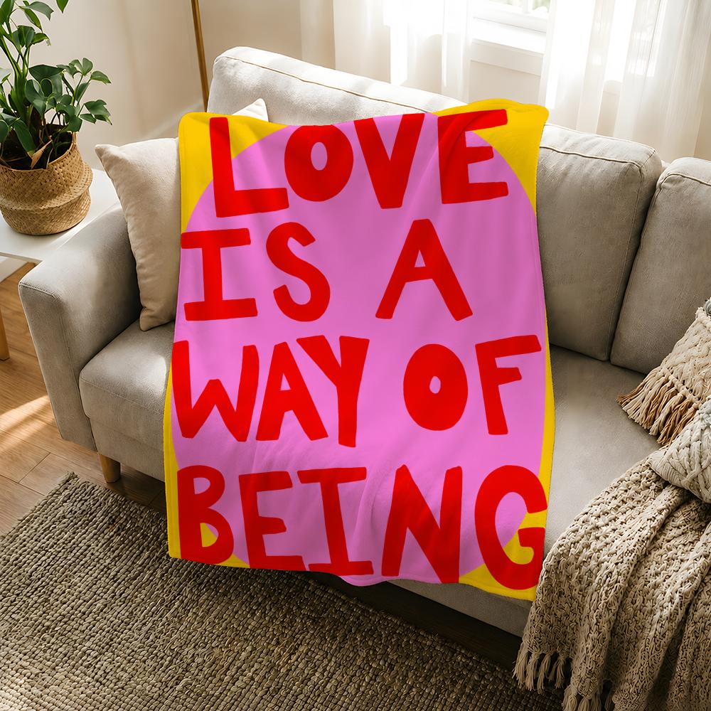 Colorful Love Quote Floral Pop Art Retro Aesthetic Throw Soft Flannel Throw Blanket For Couch Bed Sofa Warm Cozy All Season