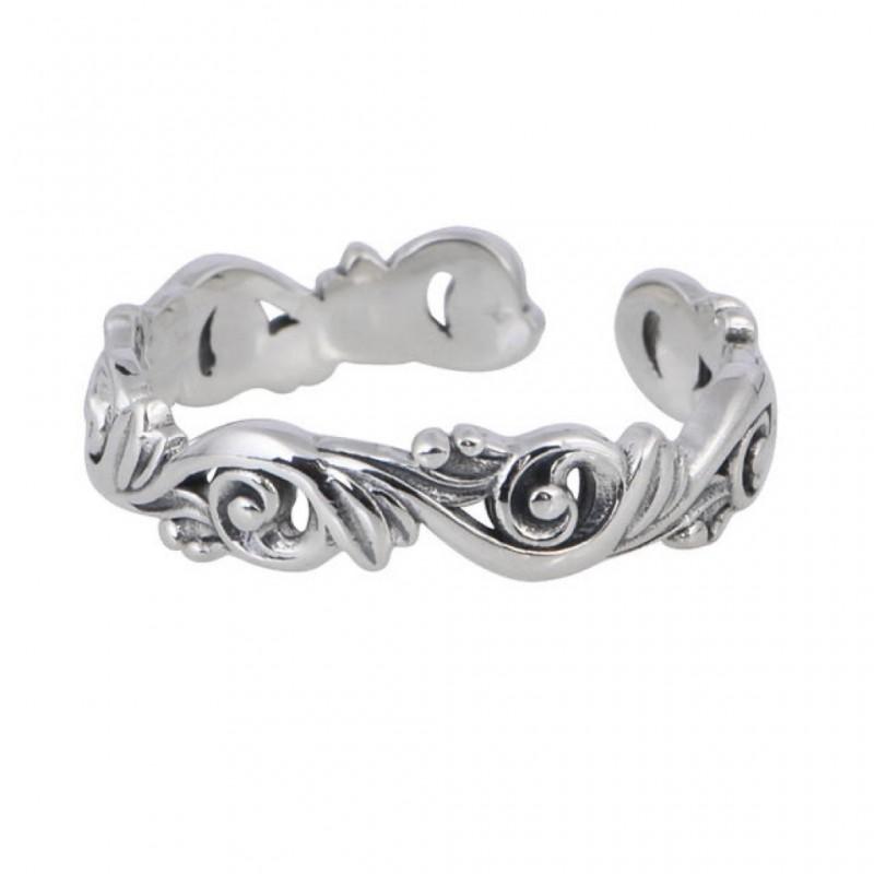 Adjustable Open Ring Women Men Vintage Scroll Leaf Motif Copper Band Retro Boho Chic Jewelry