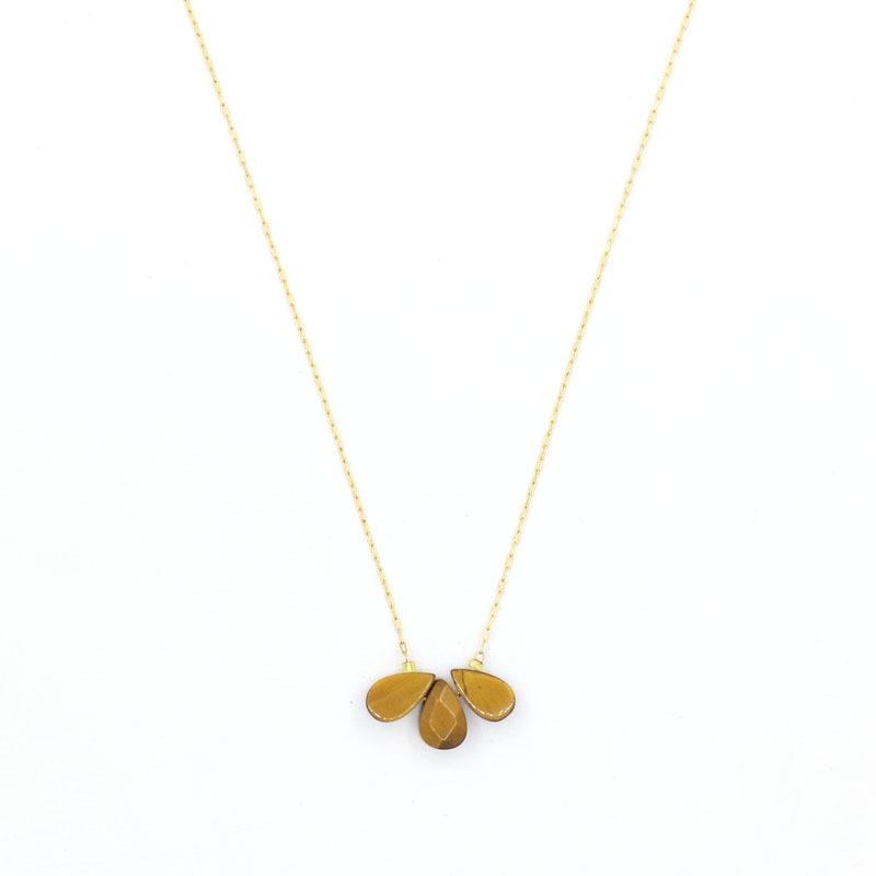 1pc Three Natural Stones Droplet Shaped Pendant Necklace for Women Stainless Steel Gilded Chain Fashion Handmade Choker