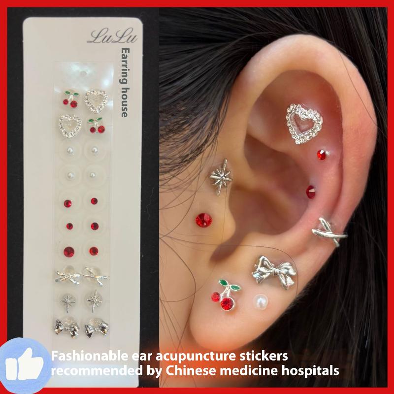 20Pcs/Sheet  Heart Cherry Bow  Ear Point Stickers Ear Pressure Stick Acupuncture Auricular Ear Stickers Massage
