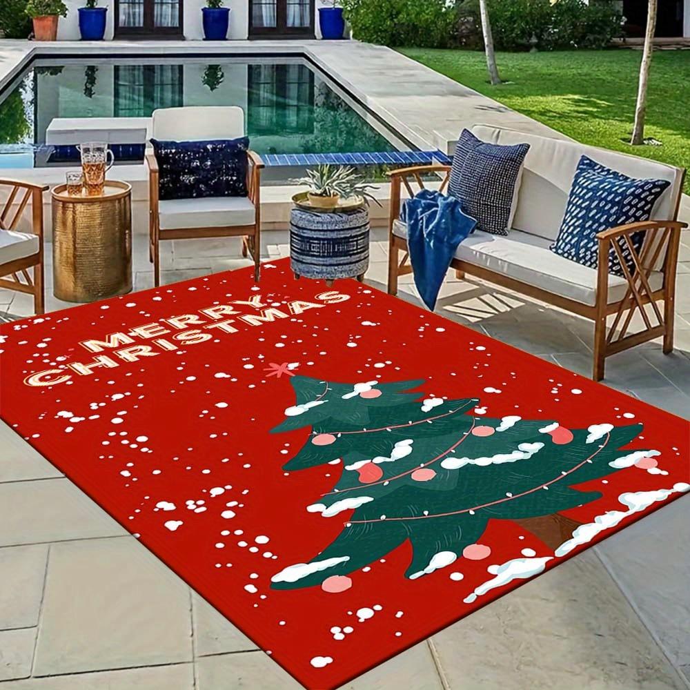 1pc Christmas Themed Rug, Christmas Tree Print, Bedside Carpet, Non slip Laundry Room Mat, Machine Washable Water Absorbing Entrance Door Ma
