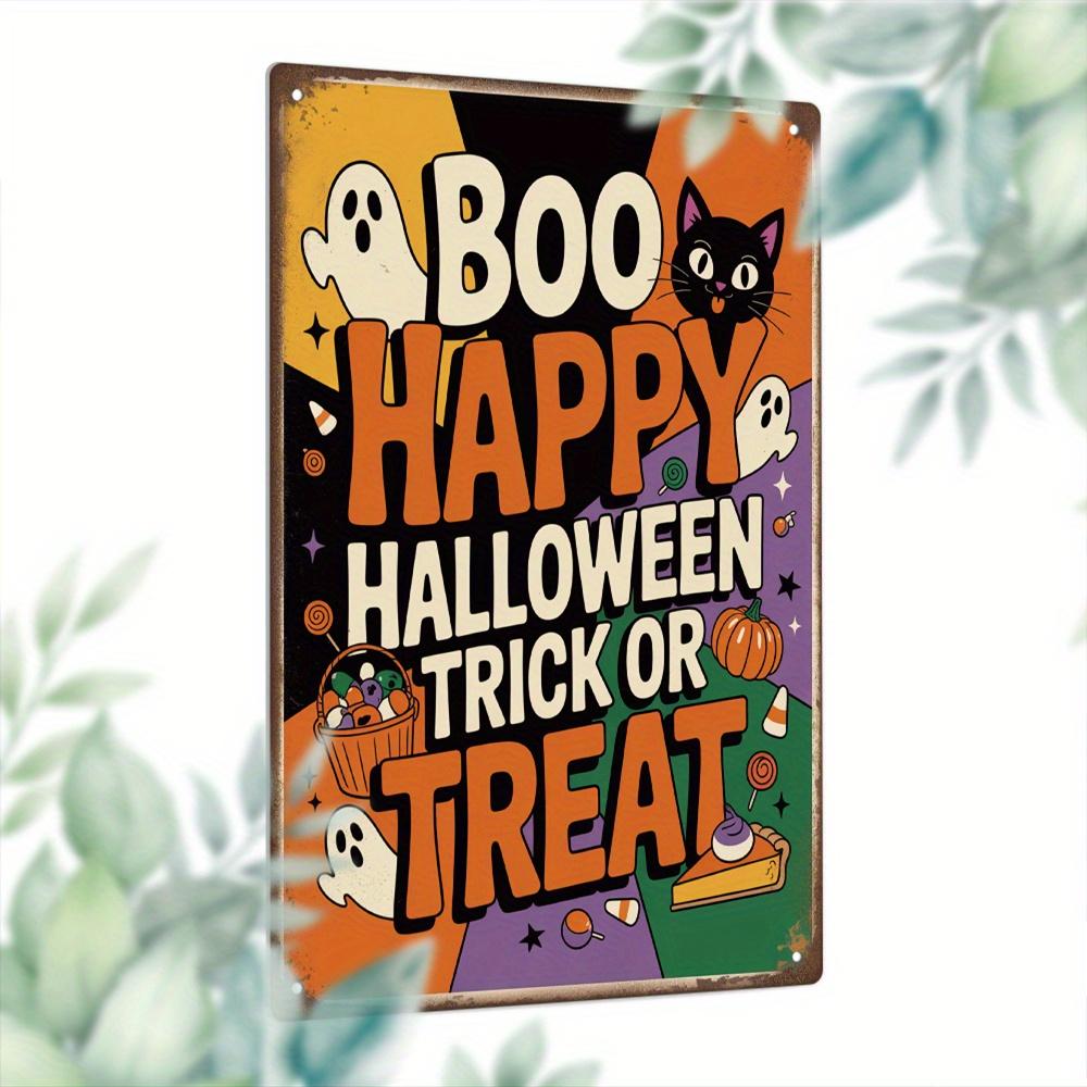 Putuo Decor 1pc Halloween Vintage Metal Tin Sign, Boo Happy Halloween Trick or Treat, Wall Art Decor for Halloween Party, Gift F
