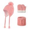 3 Pcs/Set Children Hat Scarf Glove Set Thickened Plush Ball Decor Twisted Texture Knitted Heat Retention Windproof Warm Girls Bo