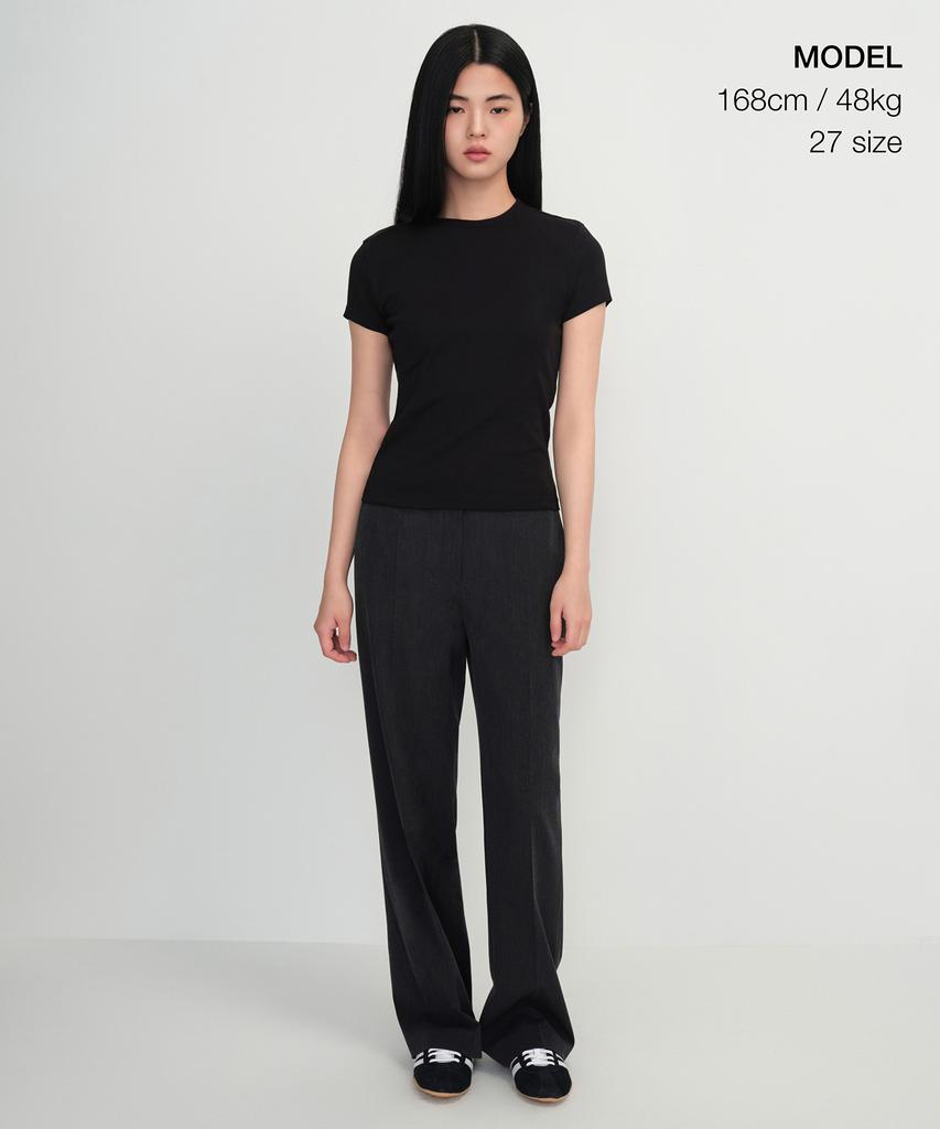 MUSINSA STANDARD WOMAN Women'S Straight Hidden Banding Slacks [Charcoal Gray]