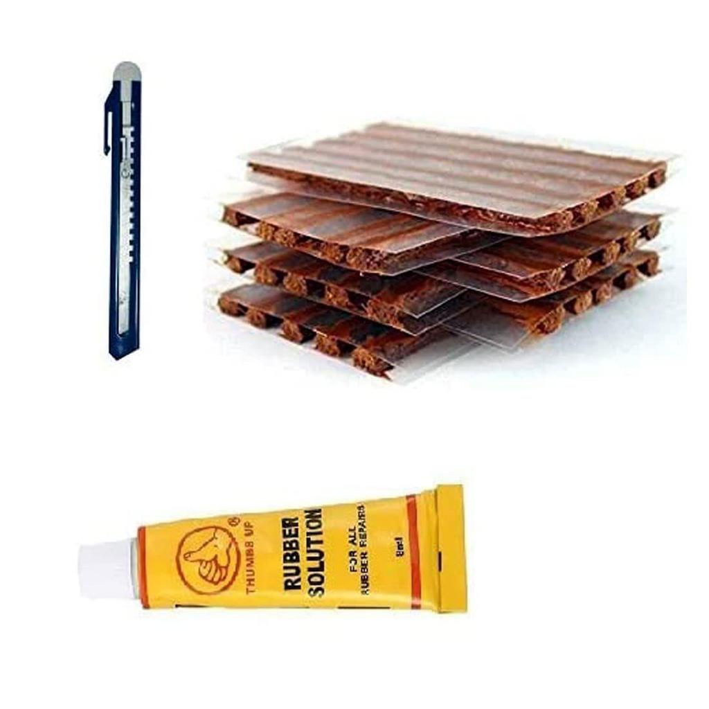 New Tubeless Tyre Puncture Kit Repair Strip 1 Cutter, 1 Slotion and 30 pieces Strip box (30 Pieces+1Cutter+1Slotion)