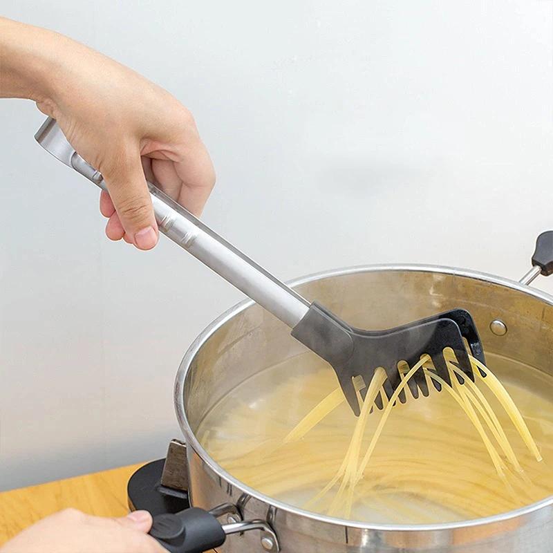 Stainless Steel Noodle Tongs Non-slip Handle Heat-resistant Chuck Easy To Store Multi-functional Food Tongs