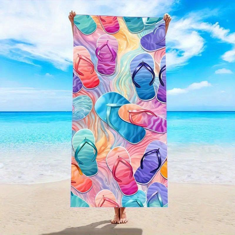 

Beach Towel Colorful Flip Flops Printed Pattern Sun Protection Windproof Suitable For Pool Camping Travel Blanket W30*H60(CM)