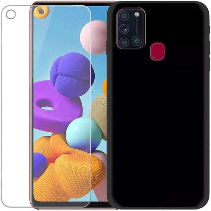 Housse étui - Samsung - Galaxy A21s - Coque Silicone - Film verre trempé - Protection maximale