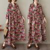 Summer  Vintage Floral Maxi Dress Women Plus Size Casual Loose Long Hooded Pleated Basic Dress