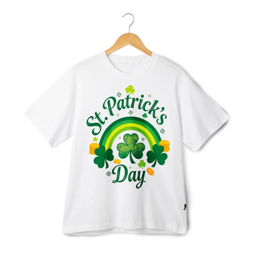 

Unisex St. Patrick s Day Rainbow Clover Print Tee, Irish Festive Cotton 100% Cotton T-shirt Mens Tees Top M