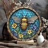 Metal Bee Floral Wall Art Round 2D Printed Sign Home Office Halloween Decor