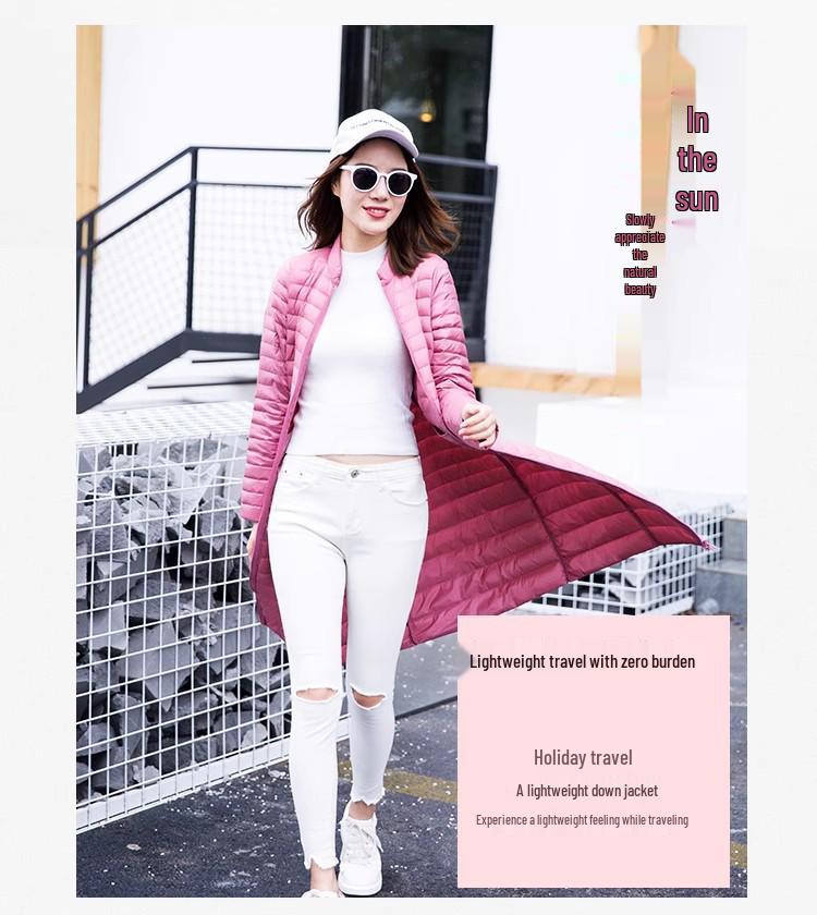 Doudoune légère mi-longue pour femme Automne/Hiver 2024, col montant, manteau amincissant longueur genou