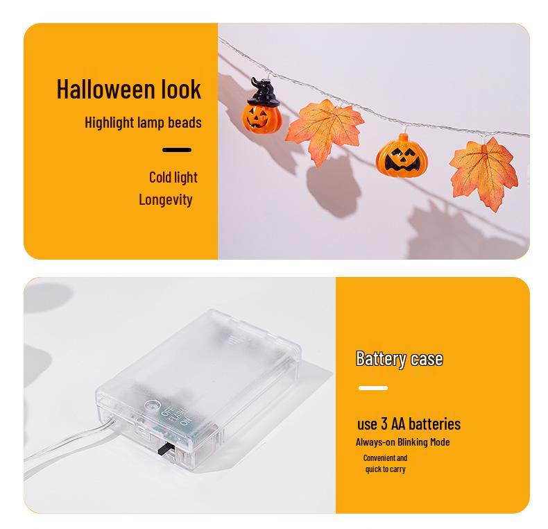 LED Maple Leaf Pumpkin Lantern Halloween Decorations for Window, Bar, Party Scene, and Atmosphere Lighting