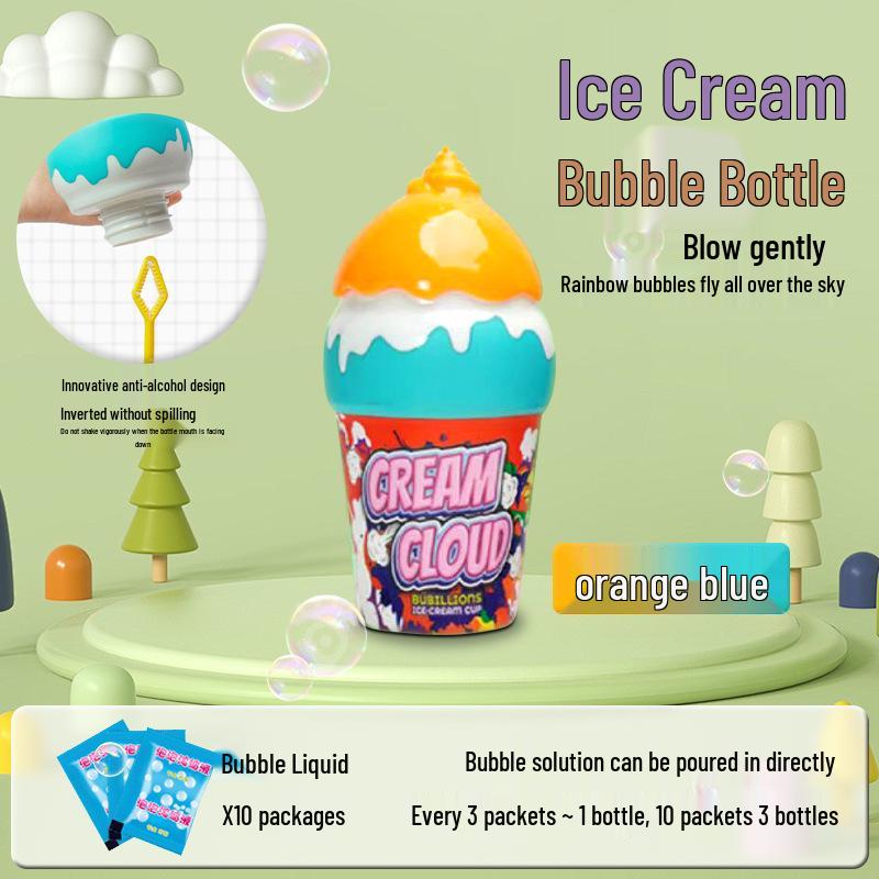 Cross-border Non-Spill Ice Cream Bubble Wand for Kids - Summer Outdoor Toy