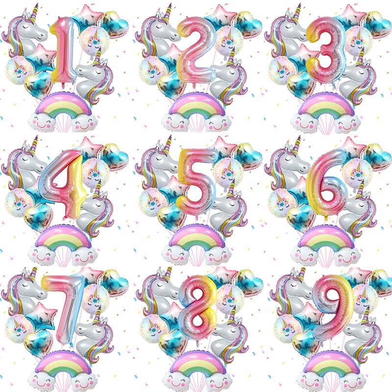 1 sada Balónky na párty Duha Jednorožec 40 palců Digitální fóliové balónky v gradientních barvách pro dětskou narozeninovou oslavu Baby Shower Dekorace