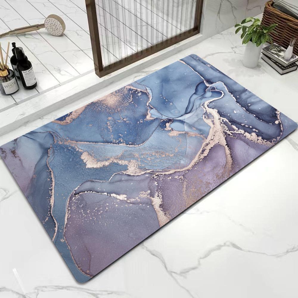 Einfacher Druck Badezimmer Verdickungsmatte Bad Rutschfeste Teppiche Im Waschbecken Badewannenseite Bodenteppich Duschraum Fußmatte Memory-Schaum 3D-Pad