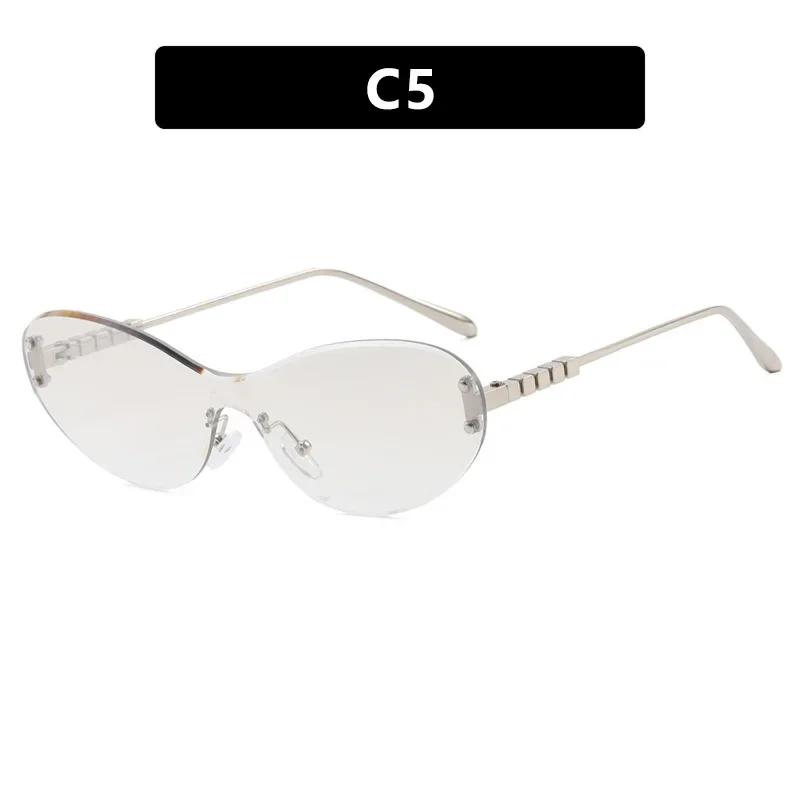 Lunettes de soleil Y2k Style Sans monture Femmes Monture en métal UV400 Lunettes Google Nouvelles Lunettes à bords circulaires Adaptées pour la conduite en extérieur