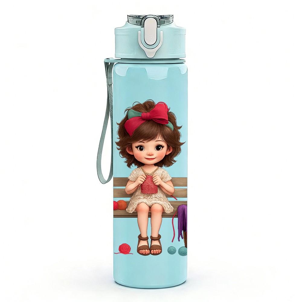 1PC Little Girl Swing Cartoon 750ml Color Plastic Sports Water Bottle Leakproof Flip Straw Lid Suitable for Sports Office Home Use