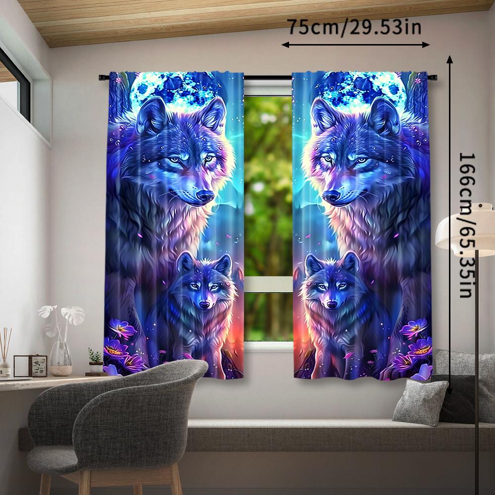 2Pcs Polyester Wolf Themed Woven Printing Window Curtains Birthday Party Decoration Backdrop Drapes for Living Room