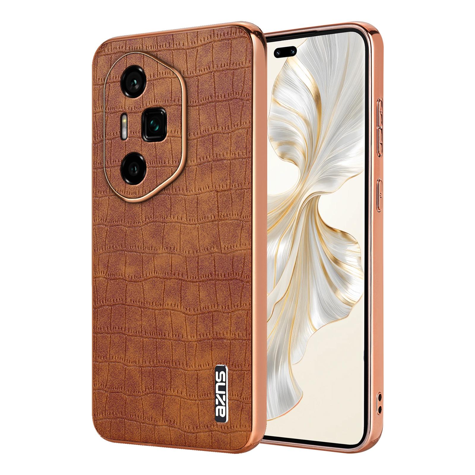 

AZNS For Honor 300 Ultra Case Electroplating Crocodile Texture PU+TPU Phone Cover Brown