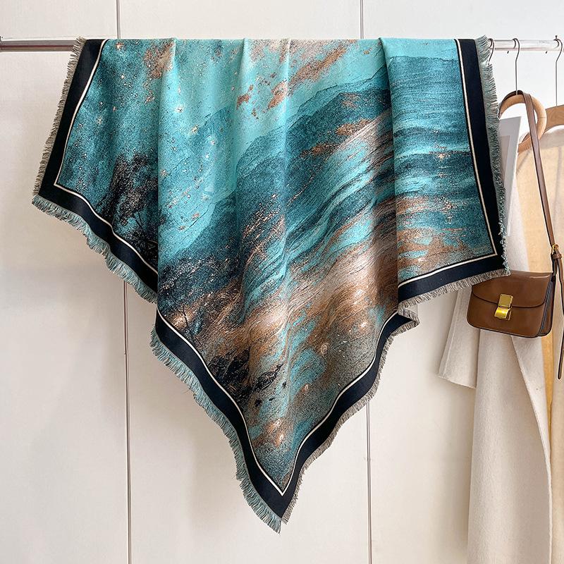 Mixed Contrasting Color Double-Sided Shawl Winter High-End Warm Square Scarf