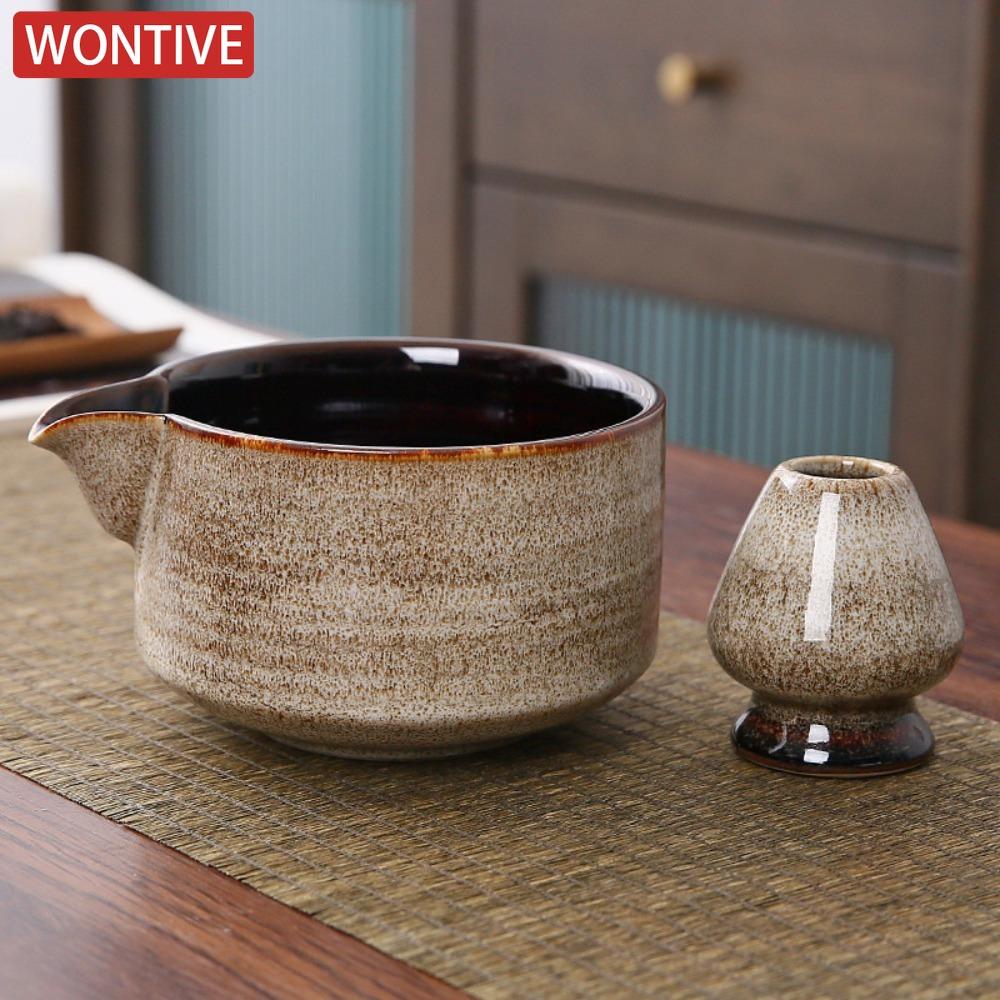 2 Stück Neues Keramik-Matcha-Schalen-Set Mit Ausgießnase Wiederverwendbarer Tee-Besenhalter Lebensmittelgeeignet Handgefertigt Japanische Grüntee-Schale