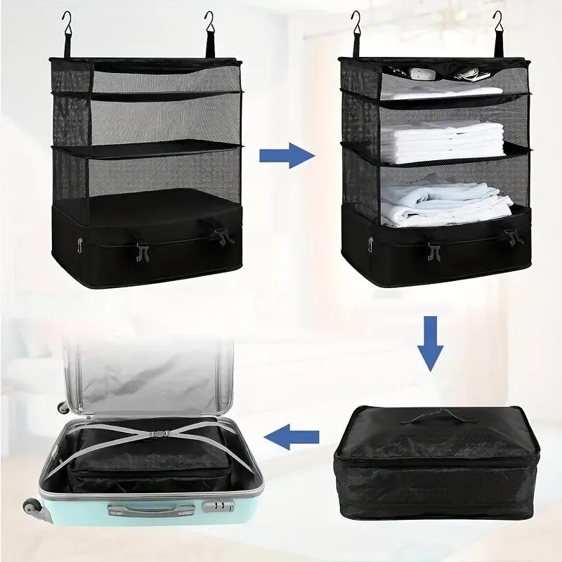 Multifunctional Clothing Storage Bag RV Camper Three-Layer Foldable Travel Storage Box Hanging Organizer For Caravan Motorhome