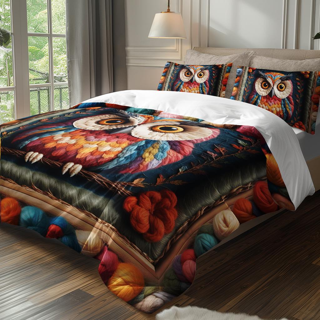 3pcs Bohemian Owl Printed Bedding Duvet Cover Set Owl Themed Bedding Quilt Set Floral Printed Owl Bedroom Decor Bed Quilt Set