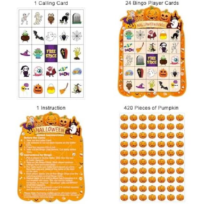 24 Players Halloween Bingo Game Cards for Kids Boys Girls Halloween Party Bingo Games for Classroom Game School Family Activity