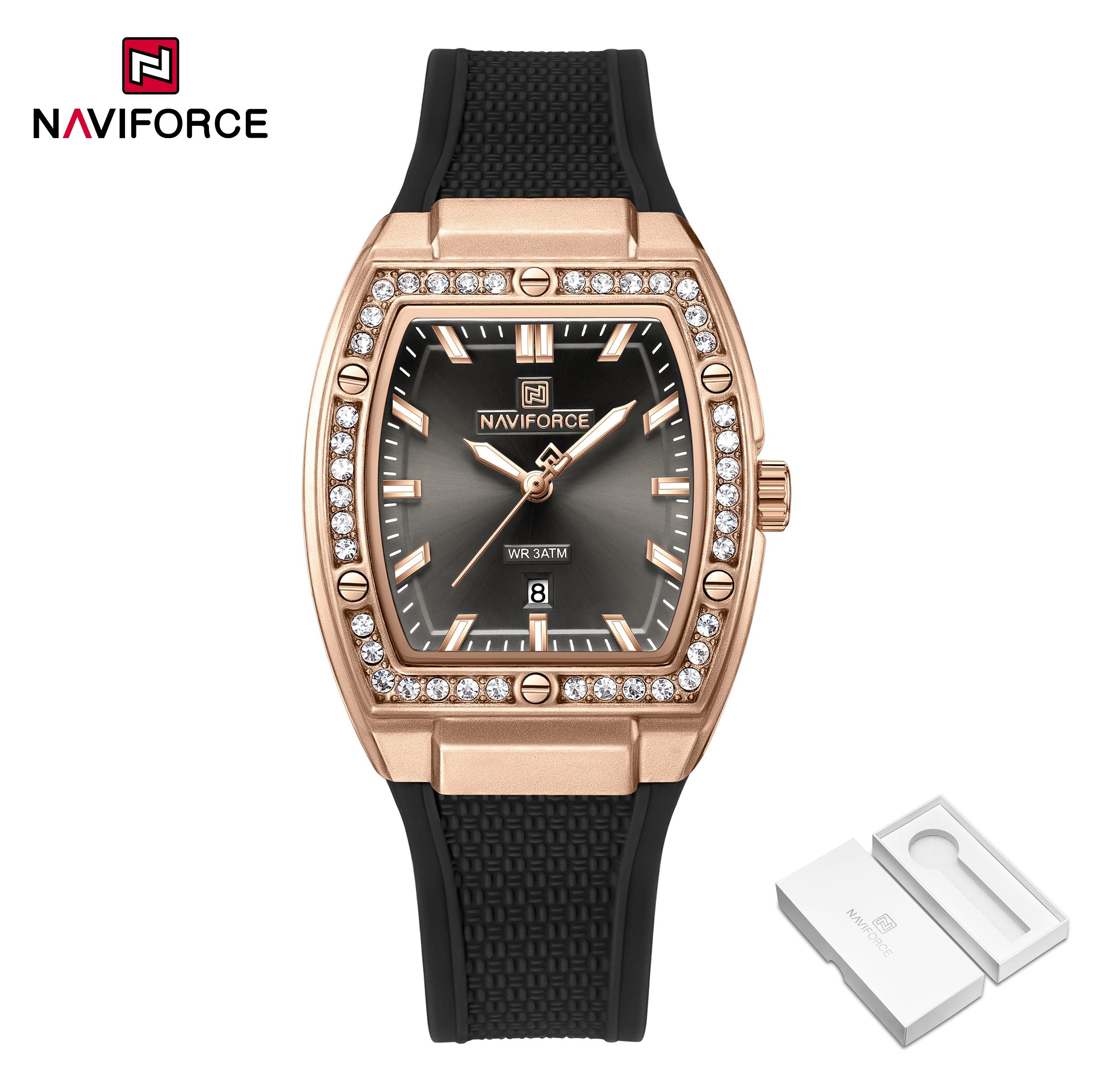 

NAVIFORCE Original Women Watch Quartz Movement Calendar Luminous Hands Simple Dial Waterproof 30m Silicone Strap Lady Watch NF5071