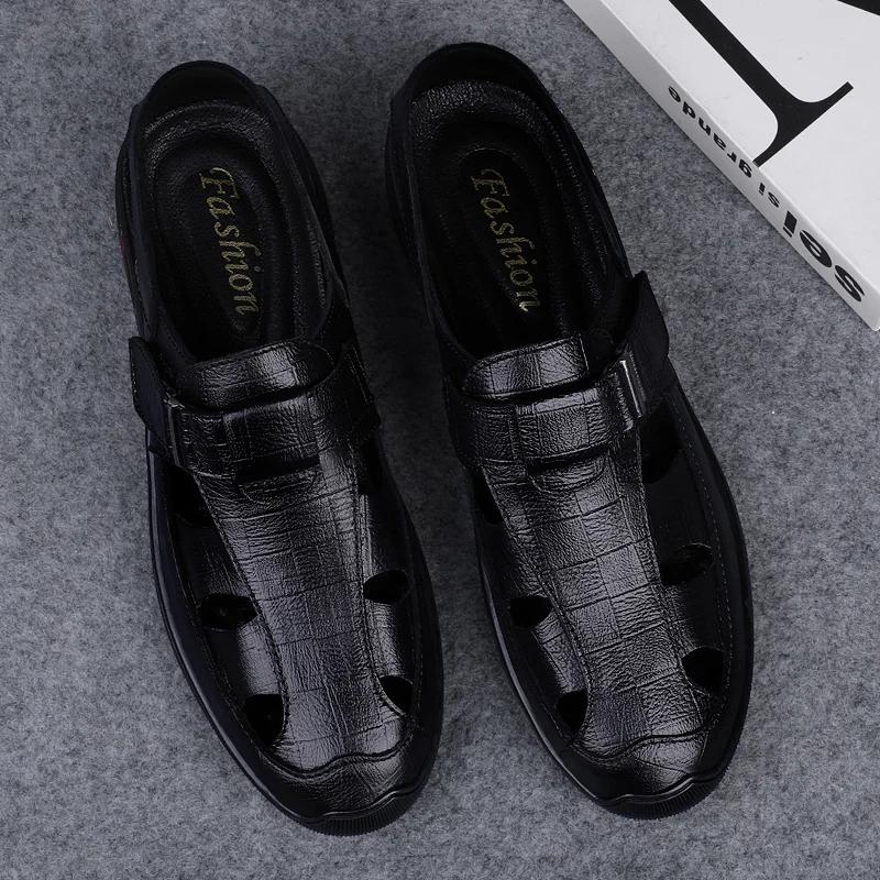 Fashion Classic Men's Business Sandals Quick-Dry Beach Shoes Lightweight Outdoor Sandals Non-Slip Sole Walking Shoes Simple Roma Flats