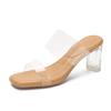 2025 new summer high-heeled slippers for women's summer outer wear new one-word with transparent sandals for women's thick-heeled sandals for women