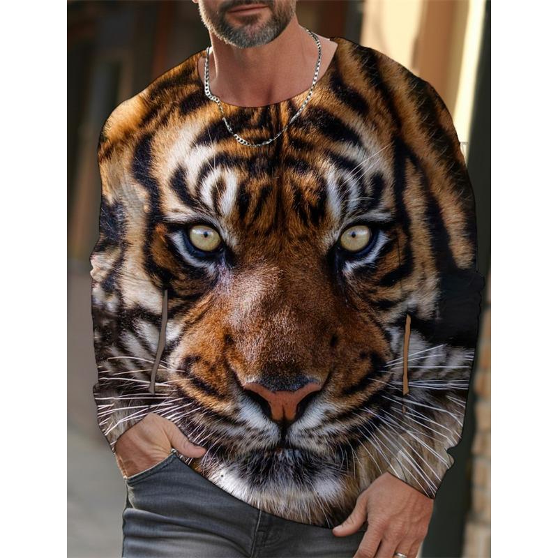 Tiger Graphic Men's Long Sleeve T-shirt for Men Clothing Casual Top Tee Shirt Fashion Animal 3D Full Printing Streetwear
