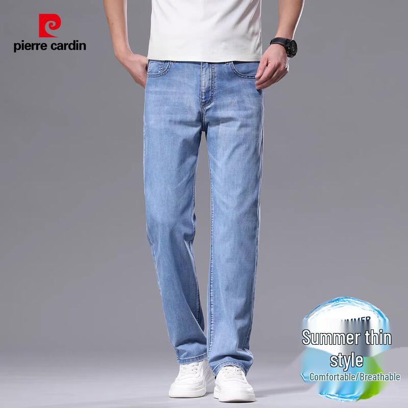 Pierre Cardin Men s Lightweight Lyocell-Linen Blend Straight Jeans 29