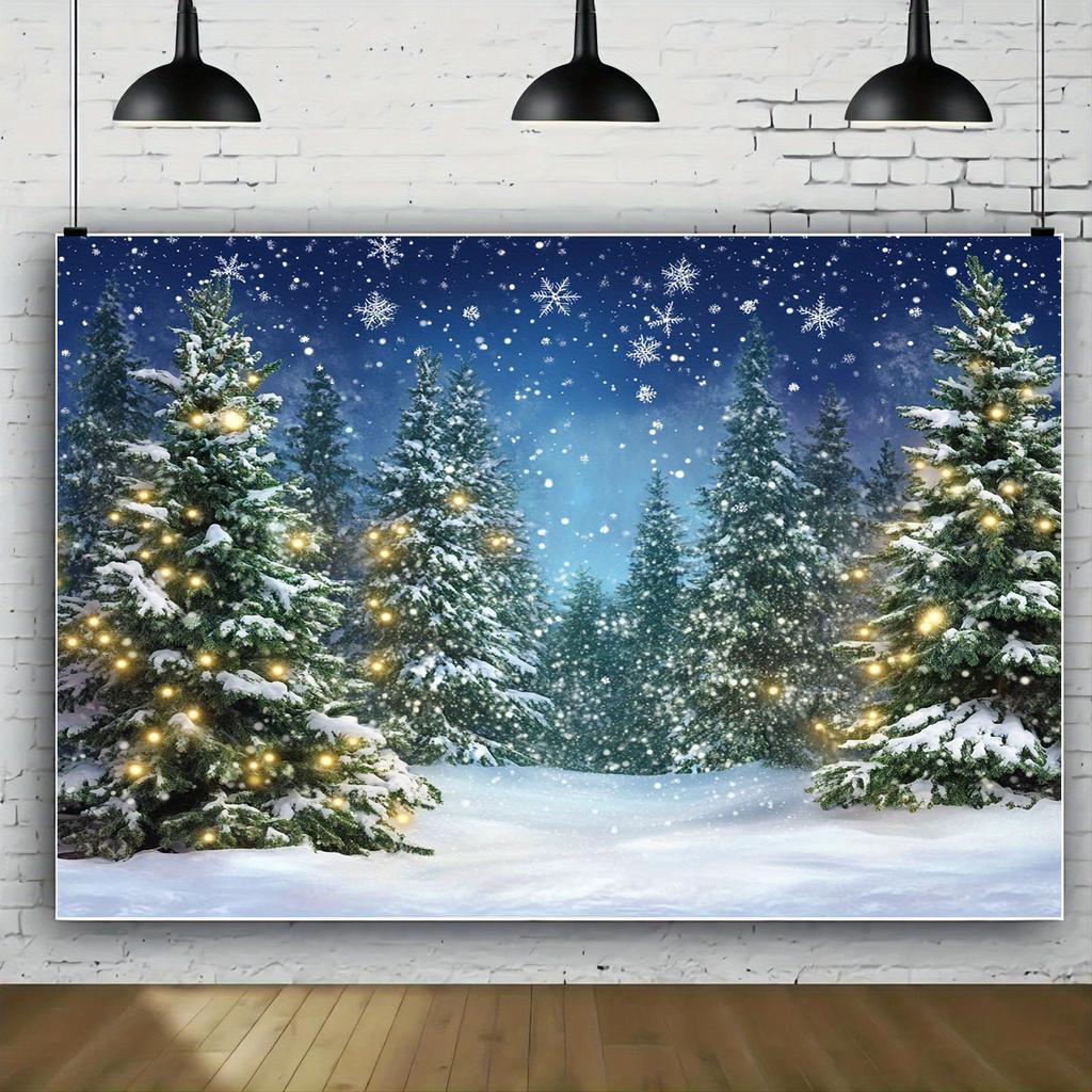 Winter Forest Background Snowy Christmas and Pine Tree Elements Suitable for Parties and Birthday Scenes