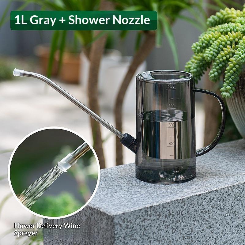 2pcs Nozzle + Pot Set: Handheld Long-spouted Watering Can with Spray Nozzle, Made of Durable Plastic Material. Suitable for All Seasons 1-liter large capacity