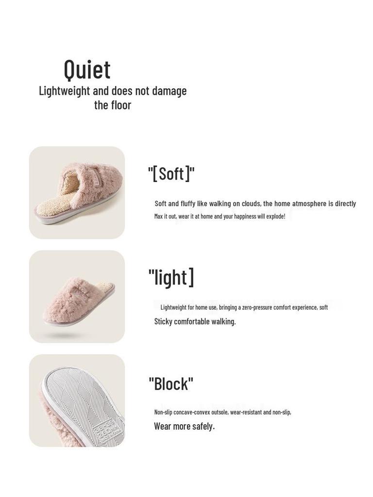 2026 Women's & Men's Non-Slip Warm Plush Closed-Toe Cotton Slippers for Autumn/Winter Indoor Use
