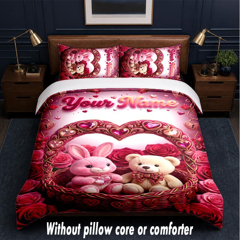 Valentine Love Theme Custom Text Or Name 3Pcs Bedding Set,1 Flat Sheet & 2 Pillowcases Personalized Home Bedding