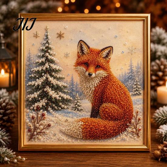 Christmas Wall Decoration DIY Faux Pearl Art Kit, Winter Scene Painting Family Holiday Craft Activities 3D Sparkling Animal Kit for Adults, Decor Bead