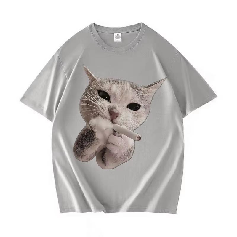 

Unisexs and Womens Funny Cat Smoking Casual Crewneck TShirt Summer Harajuku Hip Hop Graphics Oversized T Shirts Teenagers Clothes 4XL