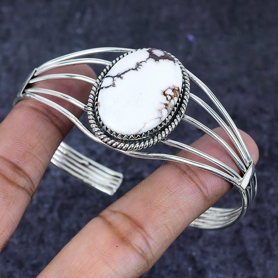 Natürlicher Wildpferd Edelstein 925 Sterling Silber Armreif Verstellbar ETC-13918
