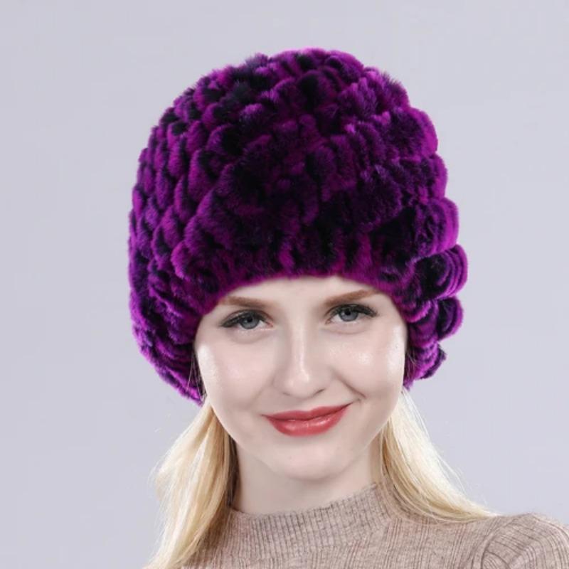 Russian Lady 100% Natural Real Rex Rabbit Fur Hats Women Kintted Outdoor Rex Rabbit Fur Hat New Warm Real Fur Caps