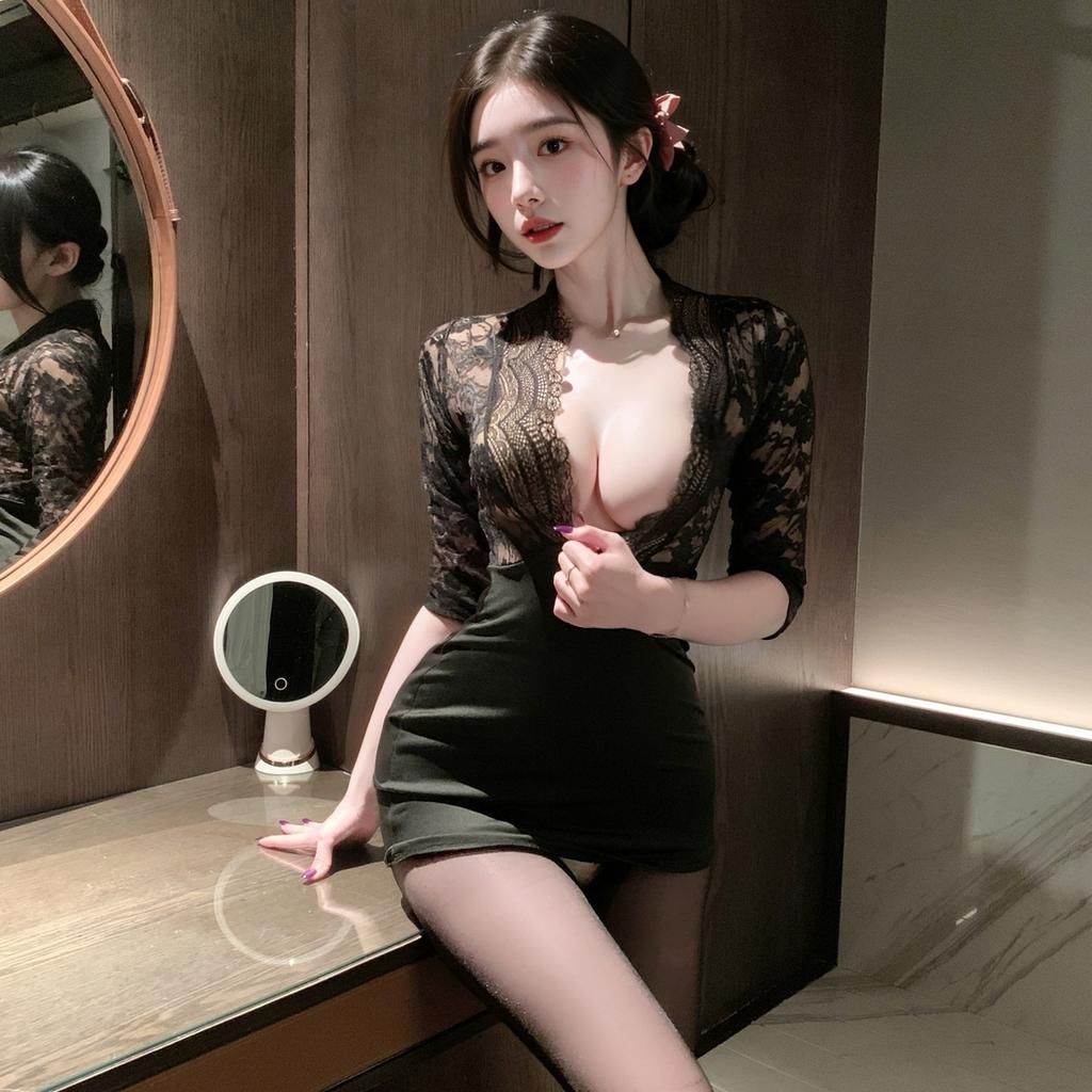 Sex Underwear Skinny Hip Skirt Sexy Secretary Uniform Seduction Deep V Breast Lace Sex Clothing