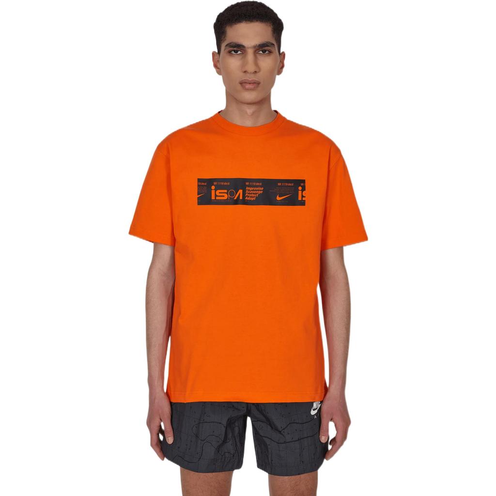 Nike ISPA Series Simple Letter Logo Print Casual Round Neck Short Sleeve T-Shirt Men Tops Orange DV0687-817