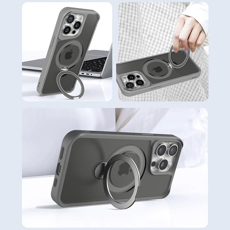For iPhone 14 Pro Max Magnetic Case PC+TPU Ring Kickstand Phone Cover