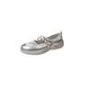 Fashion Silver Mary Jane Women's 2024 New Fashion Bow Belt Buckle Casual Shoes Soft Leather Flat Shoes