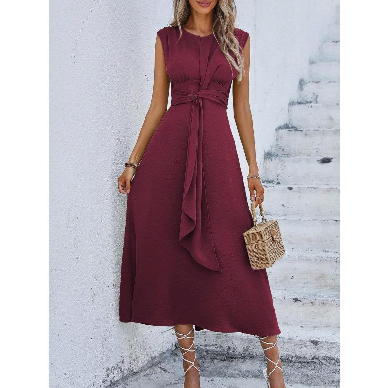 Women's Sleeveless Waist-Hugging Long Dress - Summer/Autumn, Elegant European & American Style, Slimming Fit