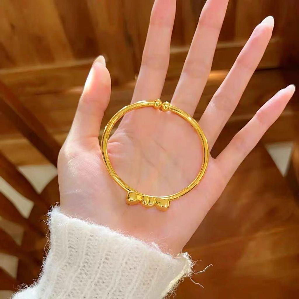 Golden Brushed Bow Open Cuff Bracelet for Women - Exquisite Light Luxury Jewelry